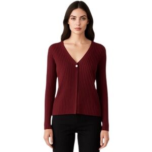Jones New York Burgundy V-Neck Cardigan Sweater – Size M